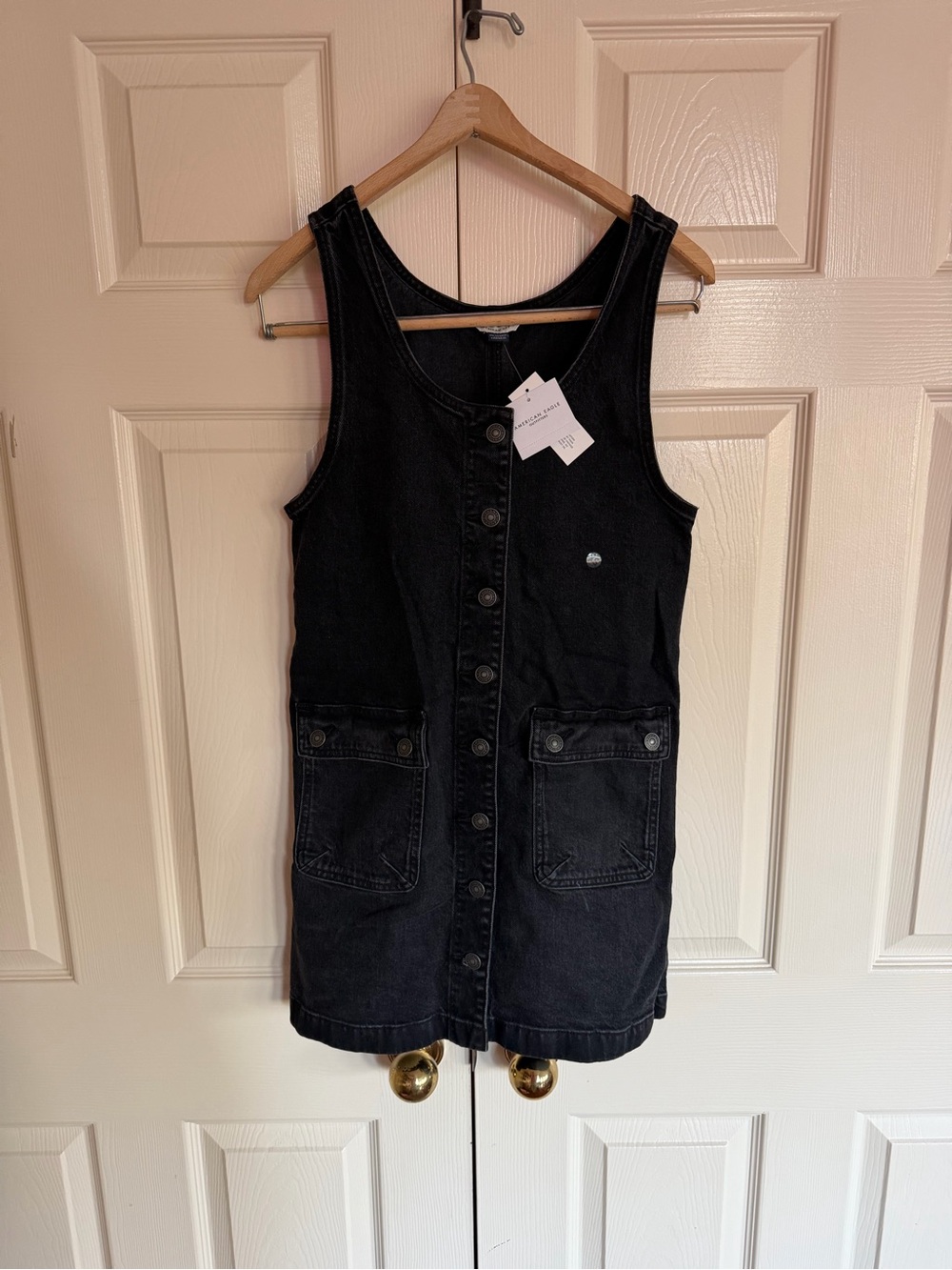 American Eagle Black Pinafore Denim Dress